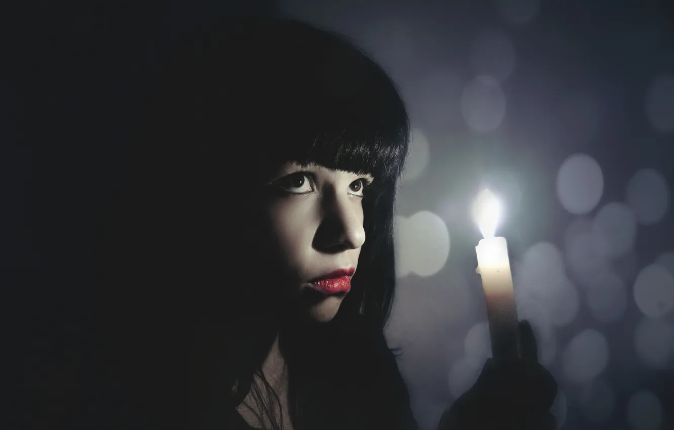 Photo wallpaper girl, mood, candle