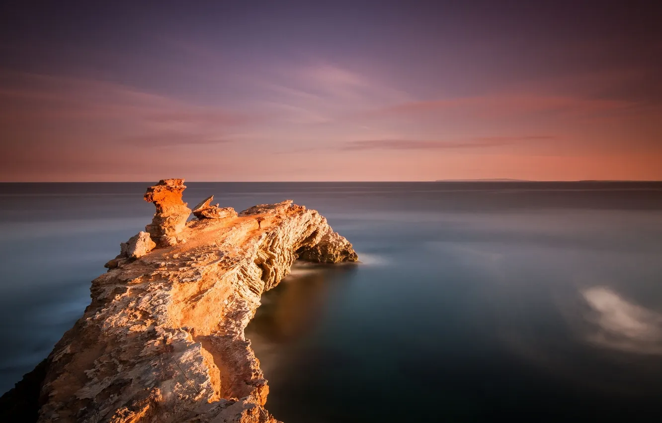 Photo wallpaper landscape, the ocean, rocks, dawn, shore