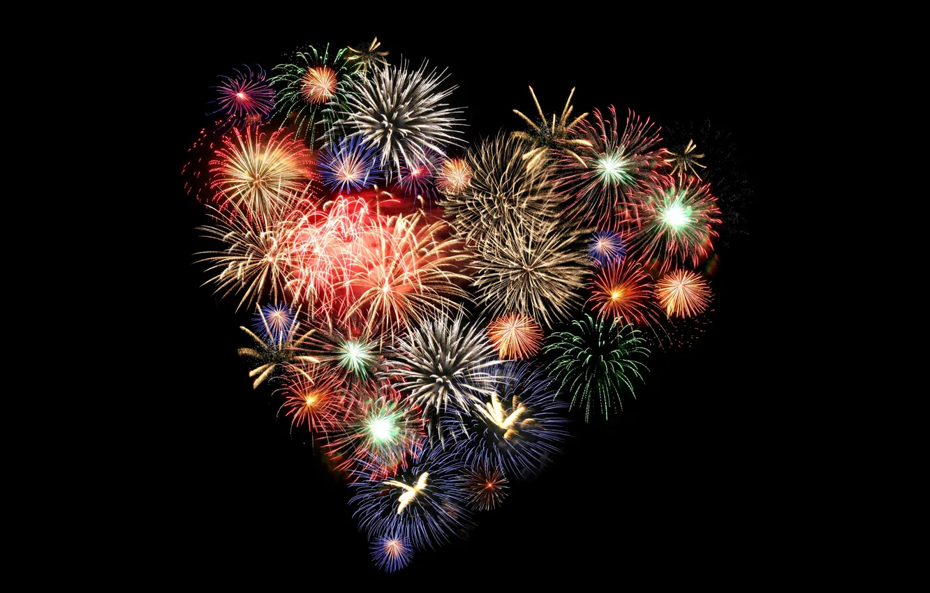 Photo wallpaper the sky, night, holiday, heart, salute, fireworks