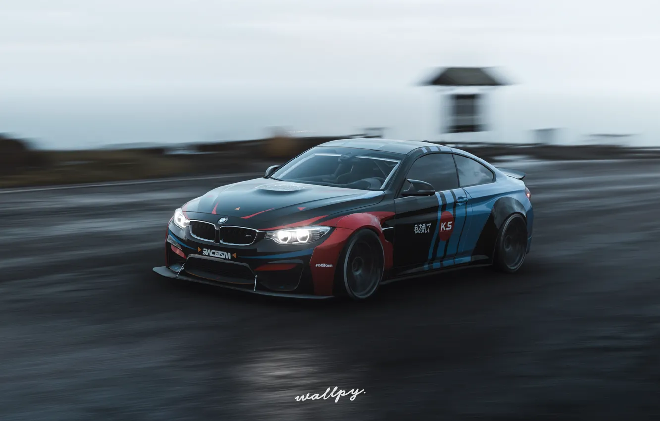 Photo wallpaper speed, Microsoft, BMW M4, game art, Forza Horizon 4, by Wallpy