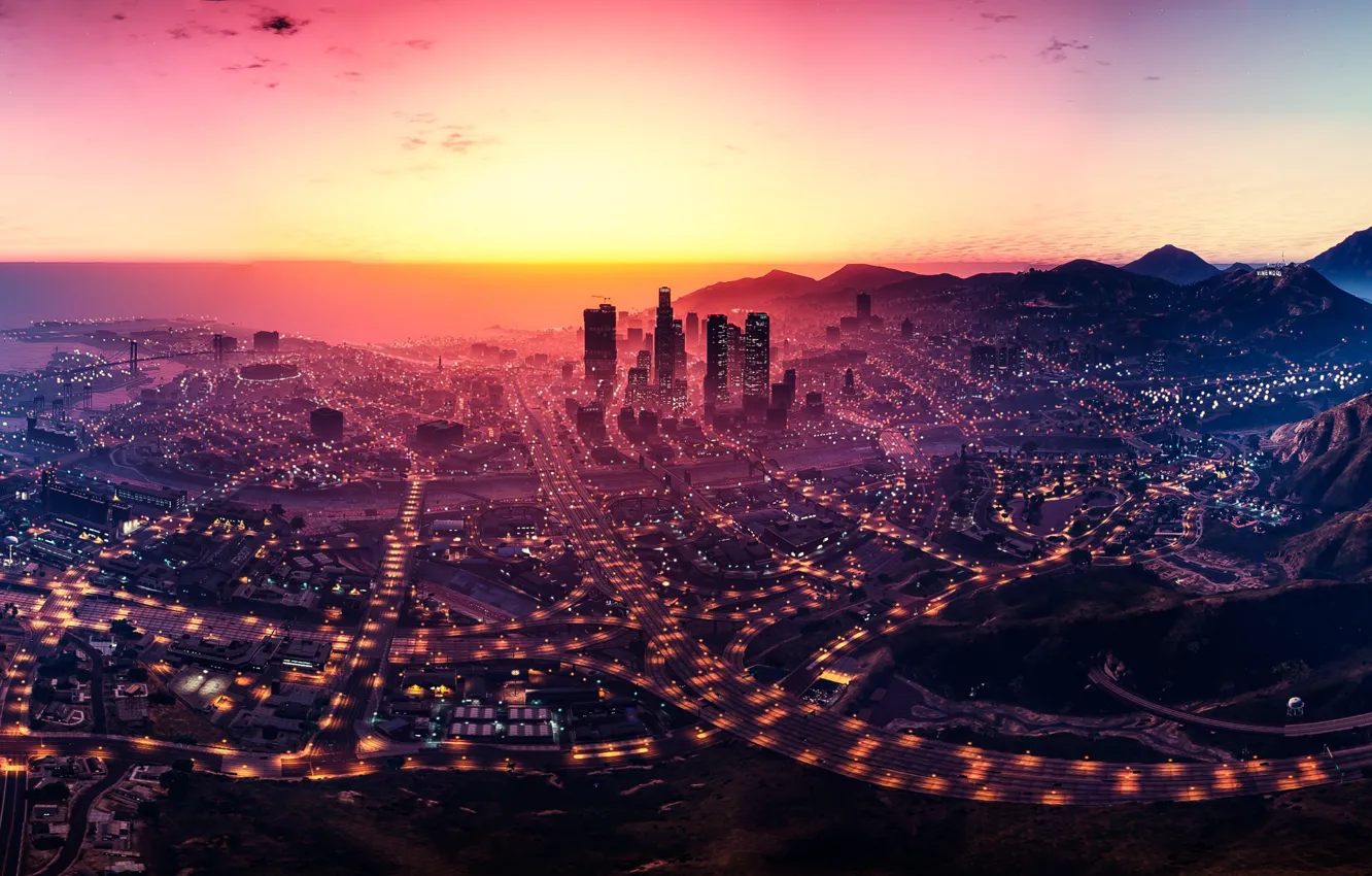 Photo wallpaper city, game, landscape, Grand Theft Auto V, GTA V, GTA 5