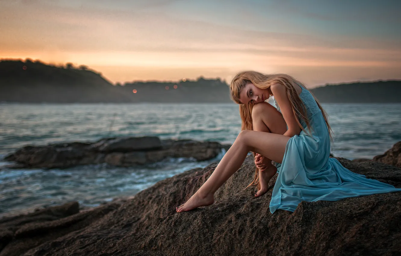 Photo wallpaper sea, look, pose, mood, model, dress, legs, Kseniya Kokoreva