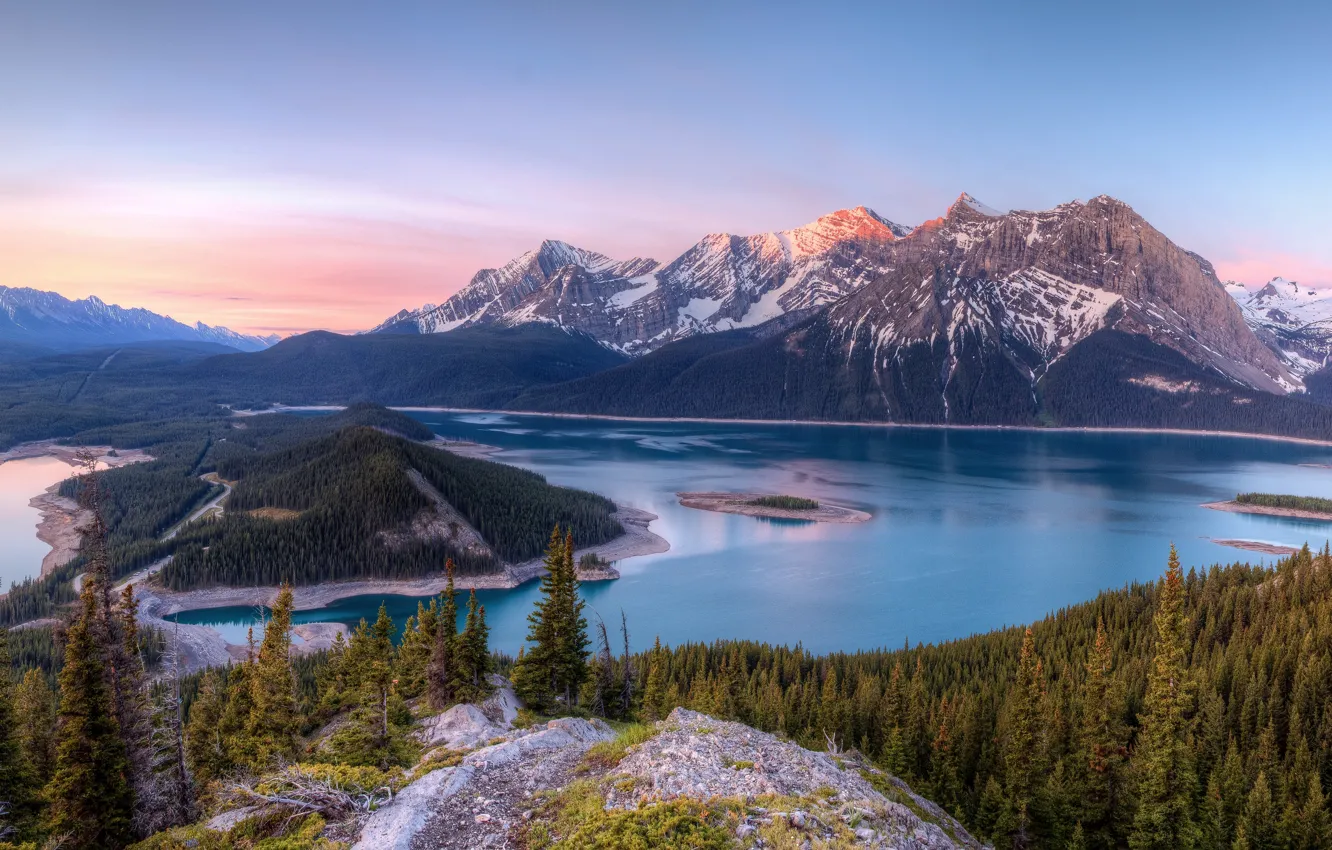 Photo wallpaper trees, landscape, mountains, nature, lake, Canada, Kananaskis Lakes