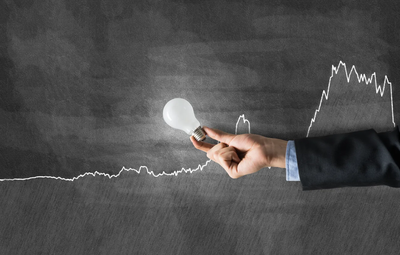 Photo wallpaper light, hand, light bulb, graphic lines