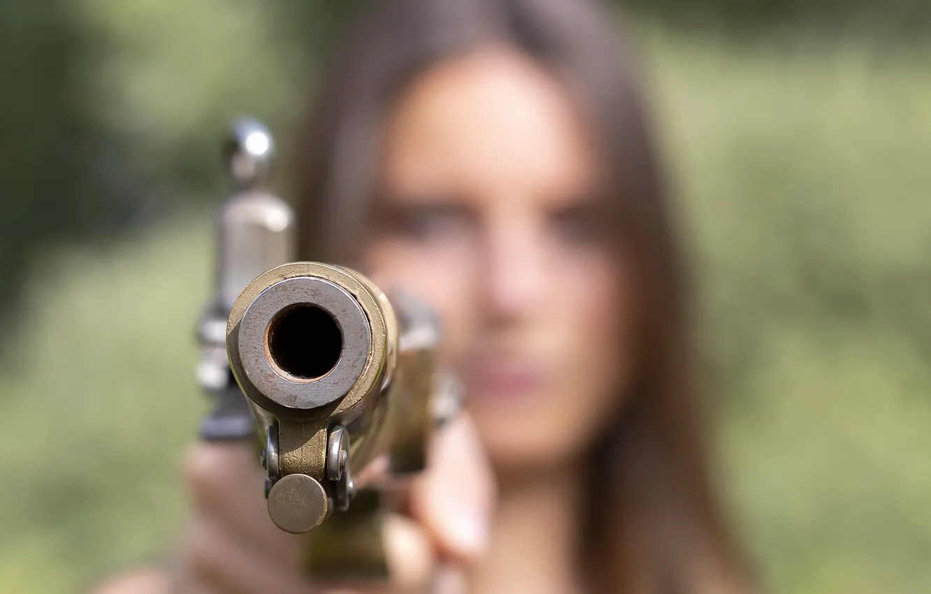 Photo wallpaper girl, weapons, background