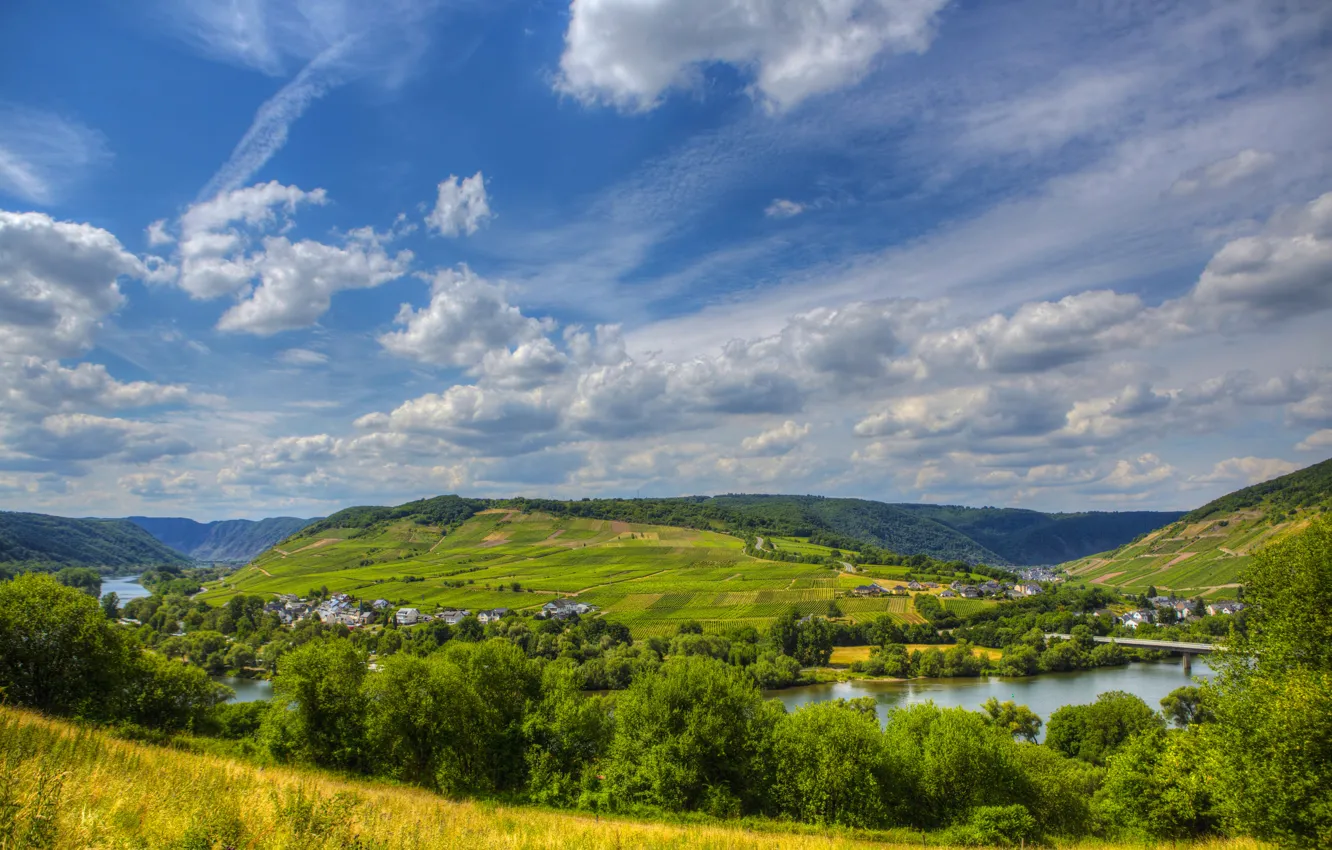 Photo wallpaper the sky, trees, landscape, nature, river, photo, Germany, Sinsheim