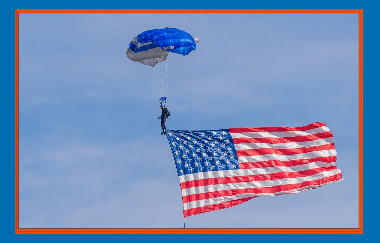 Photo wallpaper sport, parachute, USA, sky, flag, flag of America, Sport, parachute