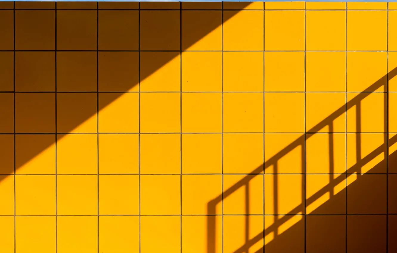 Photo wallpaper the sky, wall, tile, shadow, squares, tile, ladder, railings