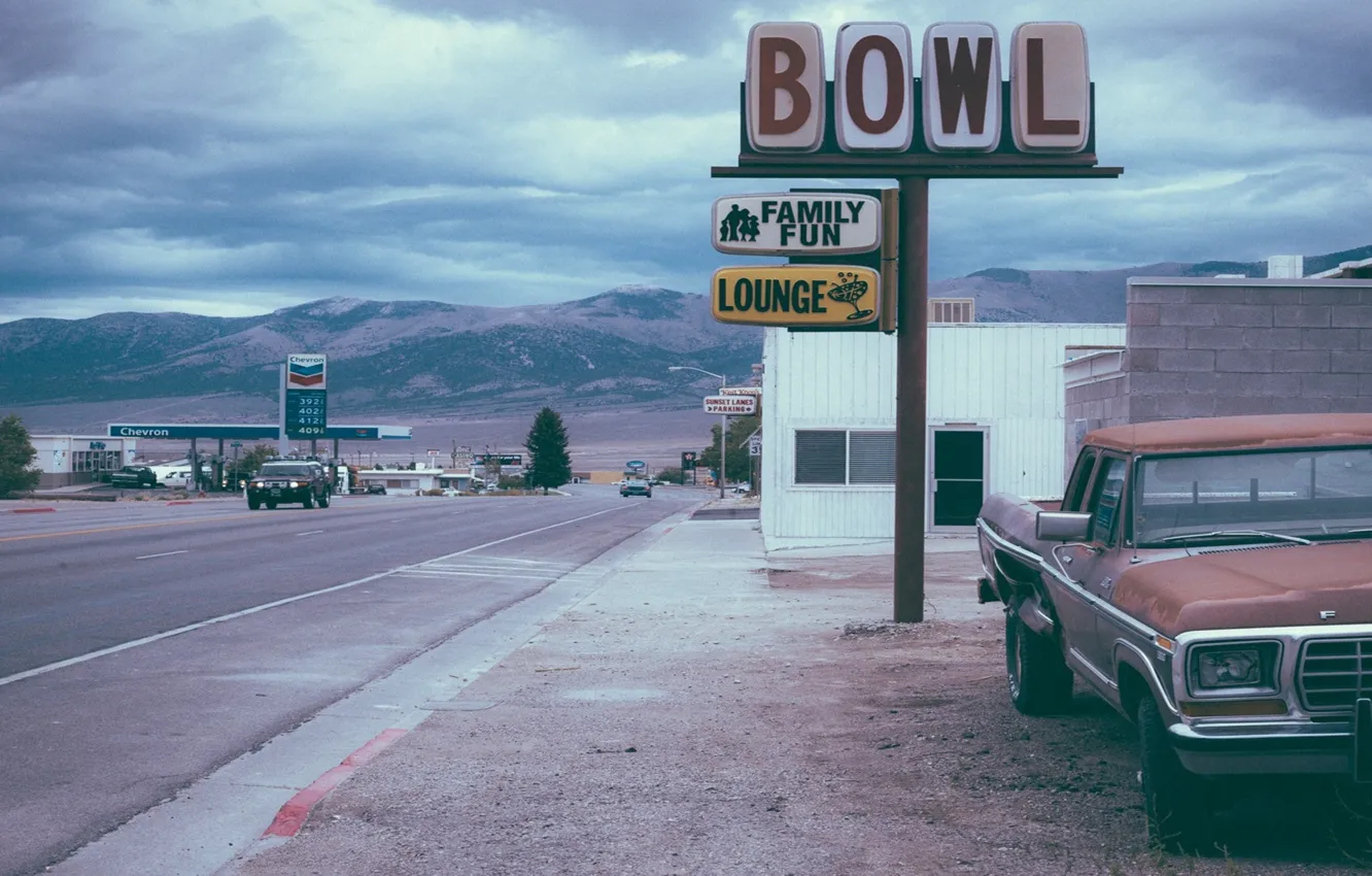 Photo wallpaper car, USA, vintage, sky, retro, mountain, america, gas