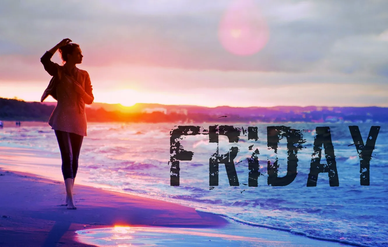 Photo wallpaper girl, beach, sea, woman, evening, sand, friday, Weekday