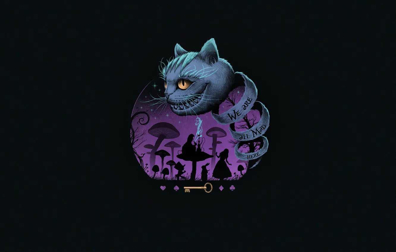 Photo wallpaper cat, smile, minimalism, Alice in Wonderland, madness, Cheshire cat, wonderful, by Vincenttrinidad