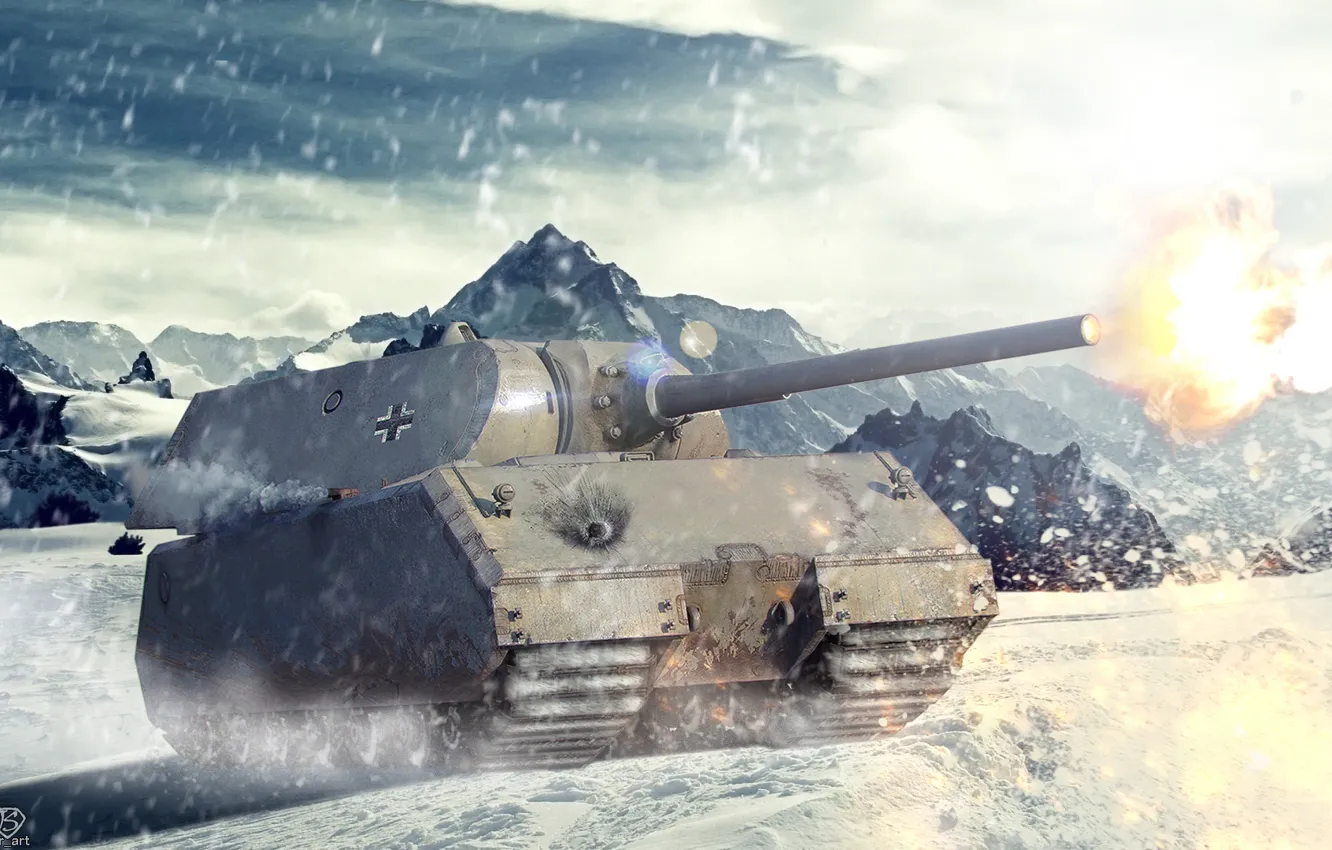 Photo wallpaper winter, snow, mountains, weapons, the game, tank, game, weapon