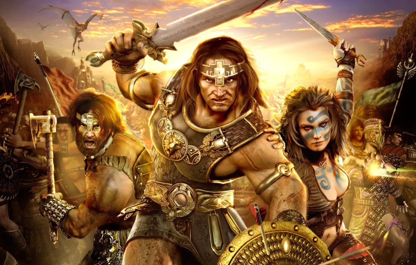 Photo wallpaper war, dragon, hero, age of conan hyborian adventures