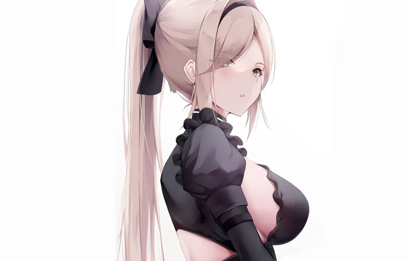 Photo wallpaper girl, sexy, cleavage, blouse, long hair, boobs, anime, beautiful