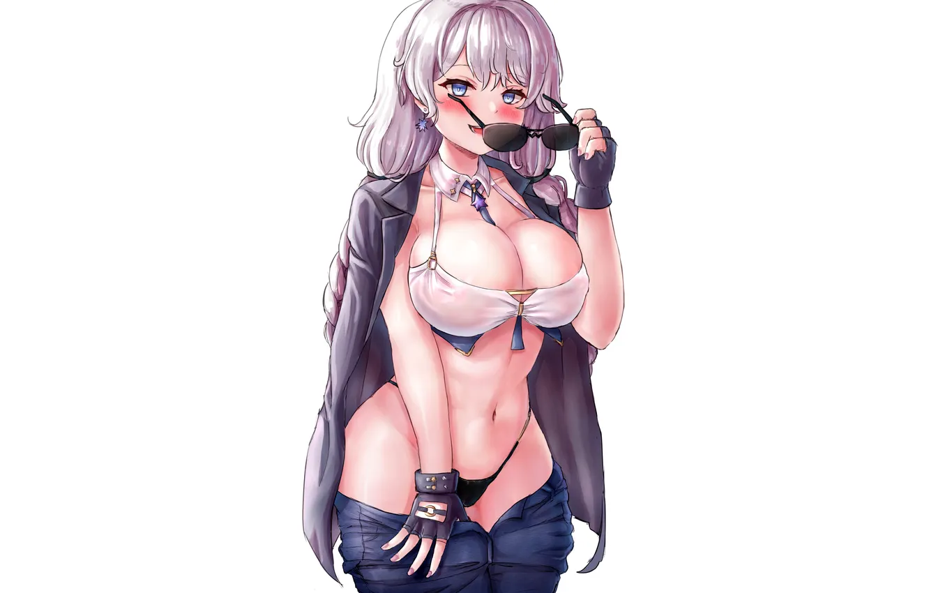 Photo wallpaper girl, sexy, lingerie, bra, cleavage, panties, pink hair, long hair