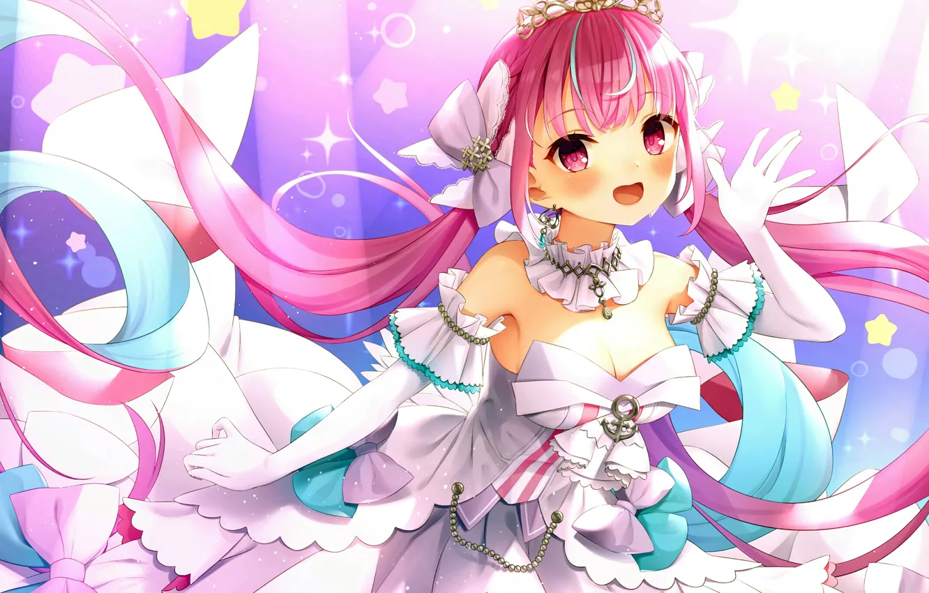 Photo wallpaper girl, sexy, cleavage, pink hair, long hair, dress, boobs, anime