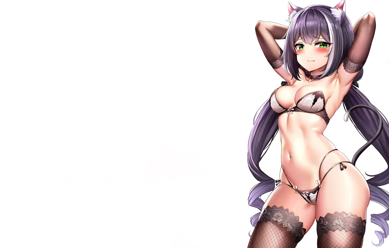 Photo wallpaper girl, sexy, lingerie, pantsu, bra, cleavage, panties, thighhighs