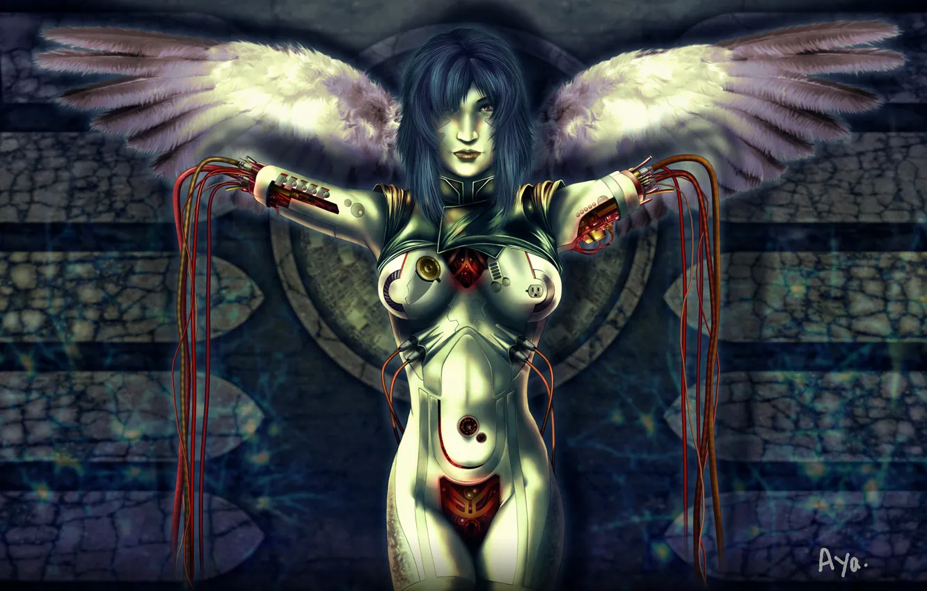 Photo wallpaper girl, wire, art, Ghost in the Shell, Motoko