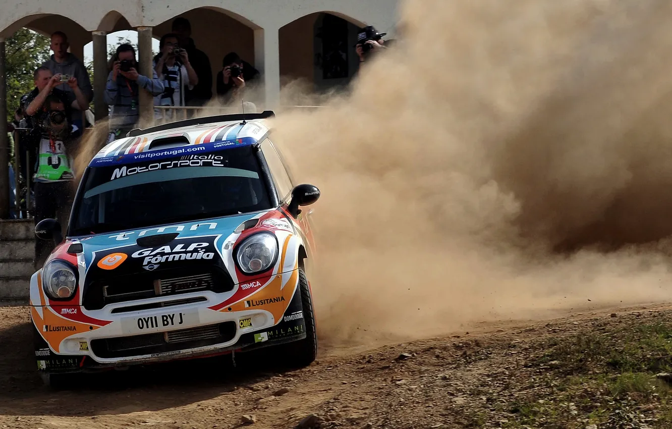 Photo wallpaper people, Mini, dust, Skid, Mini Cooper, the front, Rally, Rally