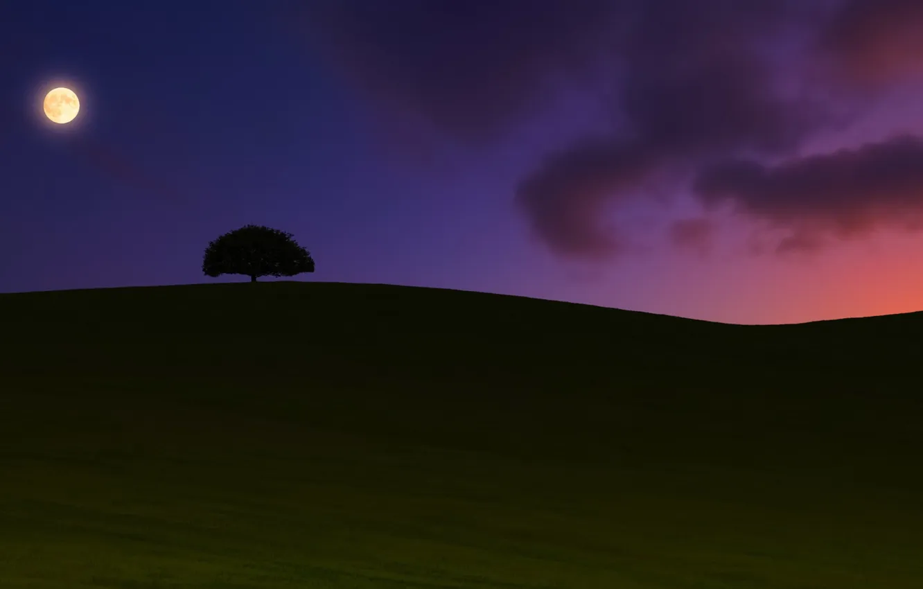 Photo wallpaper landscape, night, moonrise, sunset