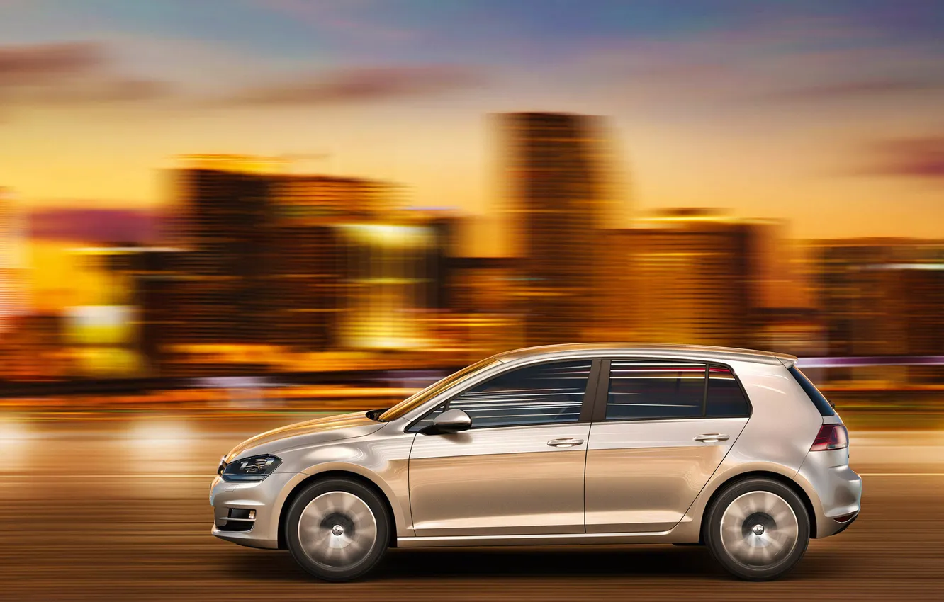 Photo wallpaper machine, the city, movement, side view, volkswagen golf VII