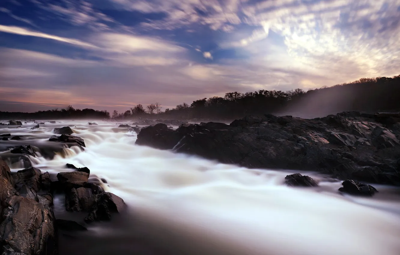 Photo wallpaper landscape, sunset, nature, river