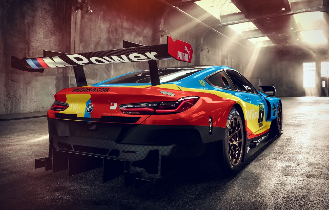 Photo wallpaper racing car, rear view, 2018, GTE, BMW M8
