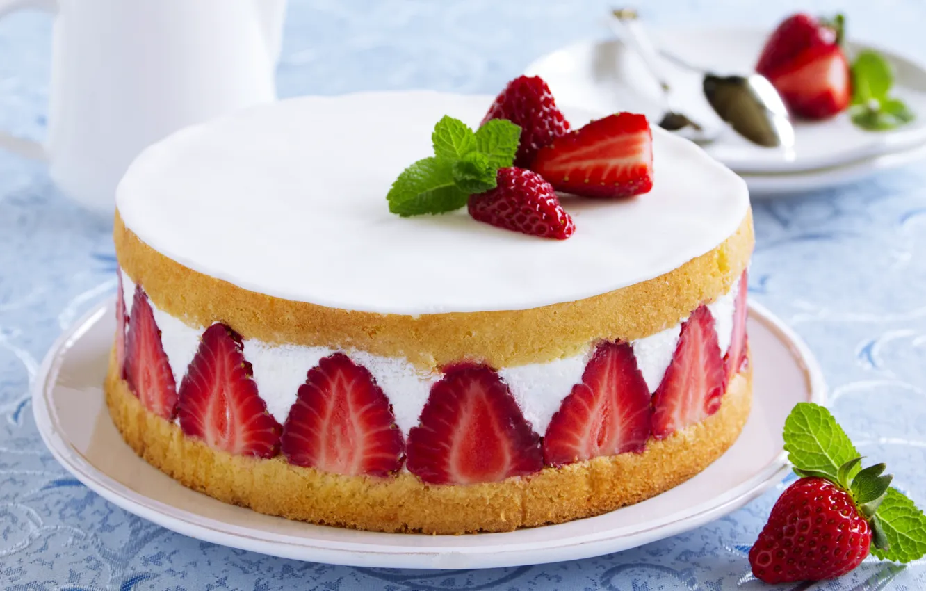 Photo wallpaper berries, strawberry, cake, cake, dessert, cakes
