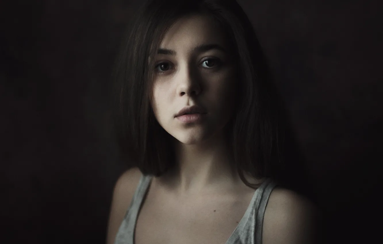 Photo wallpaper look, girl, face, background, sweetheart, portrait, brunette, dark