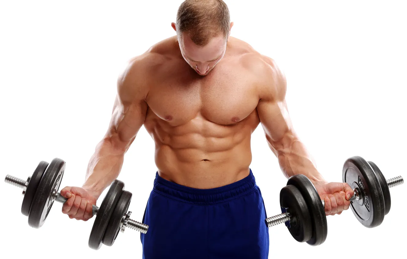 Photo wallpaper Muscle, muscle, press, pose, dumbbells, gym, bodybuilder, abs