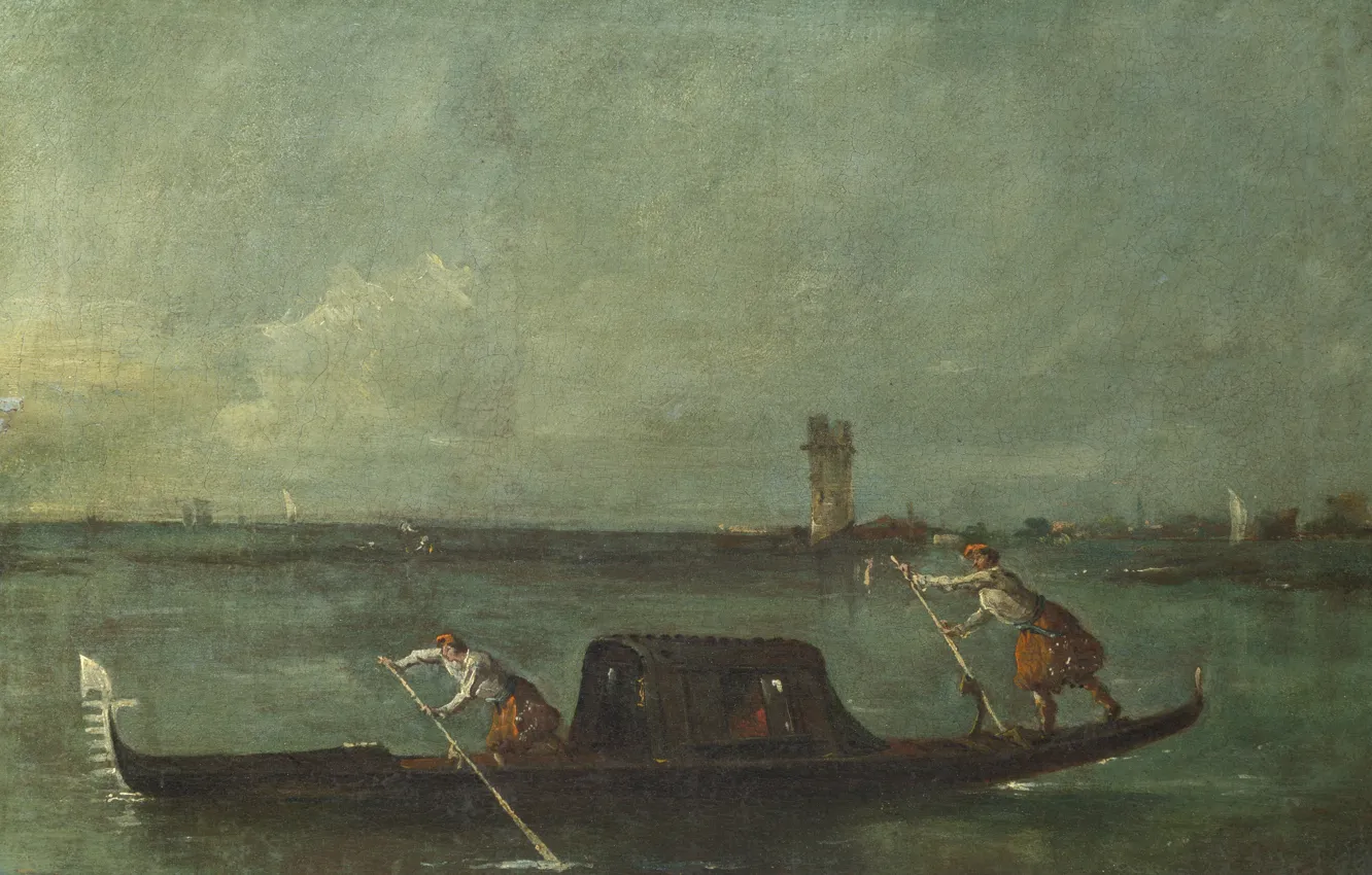 Photo wallpaper boat, picture, Francesco Guardi, Francesco Guardi, Gondola in the lagoon near Mestre