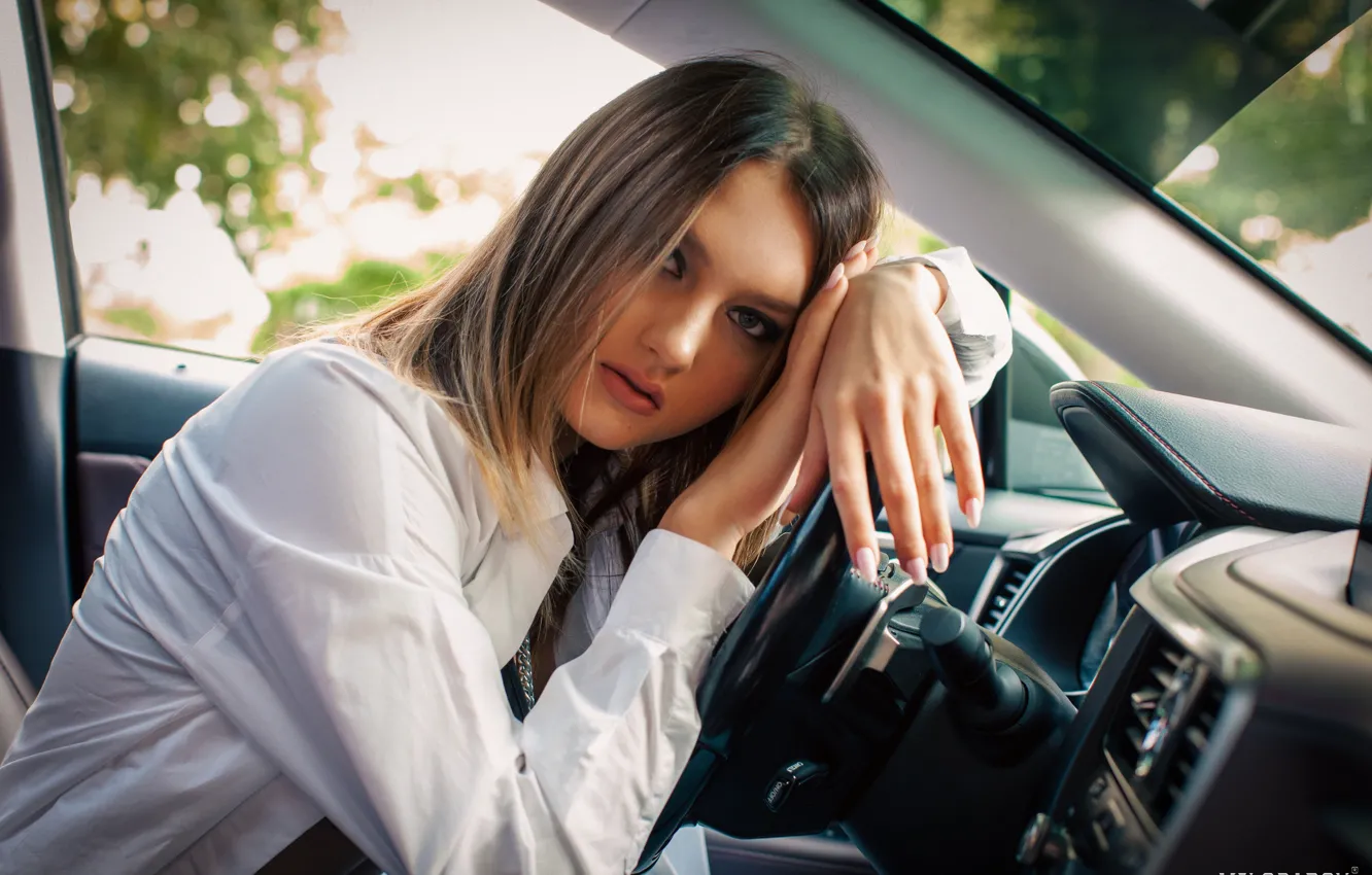 Wallpaper machine, auto, look, girl, pose, hands, the wheel, Ilya ...