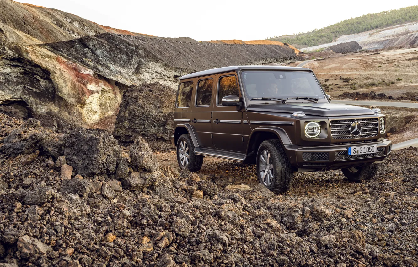 Photo wallpaper Mercedes-Benz, brown, breed, 2018, G-Class, quarry, dumps