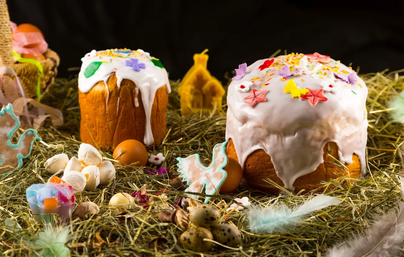 Photo wallpaper Easter, hay, cakes, eggs