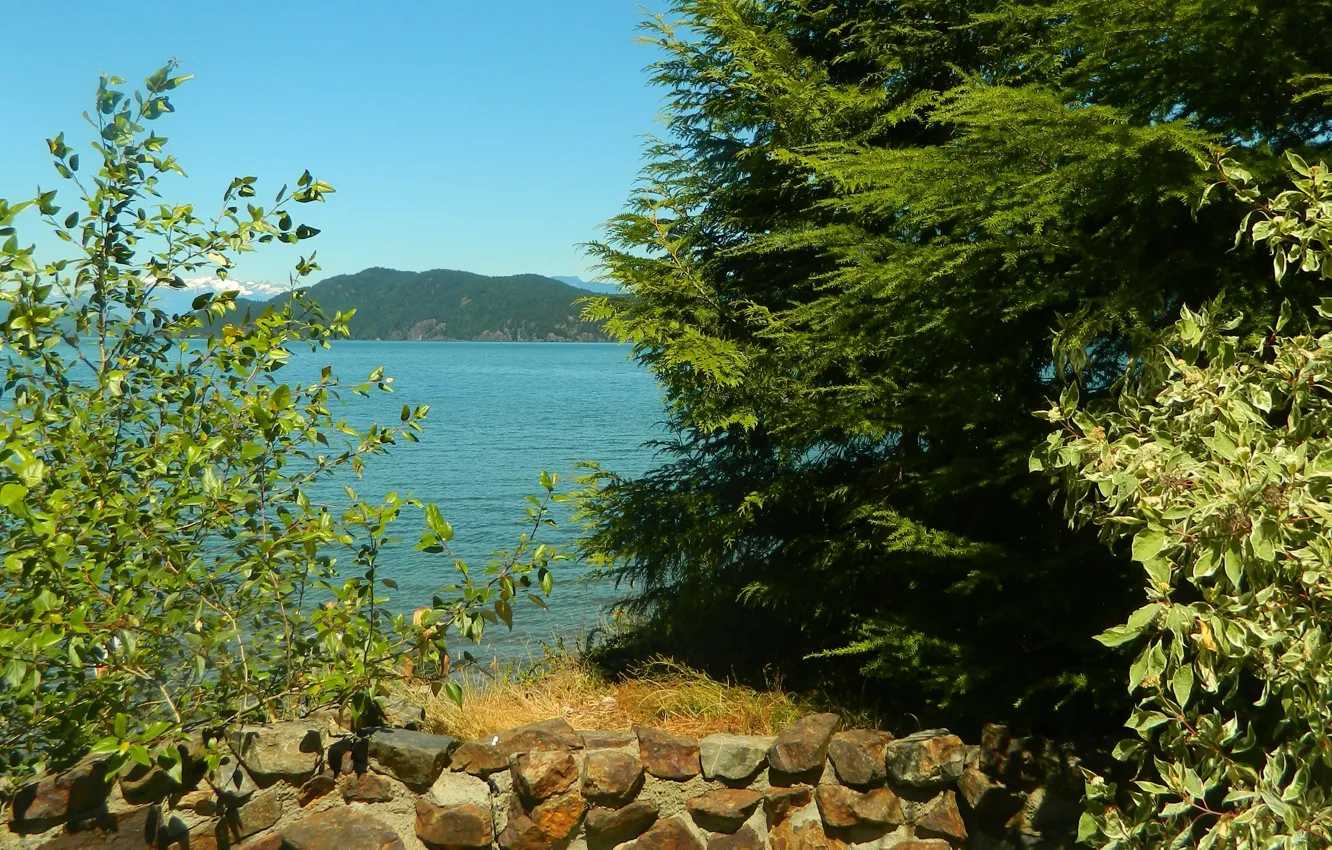 Photo wallpaper summer, trees, landscape, mountains, lake, stones, summer, trees