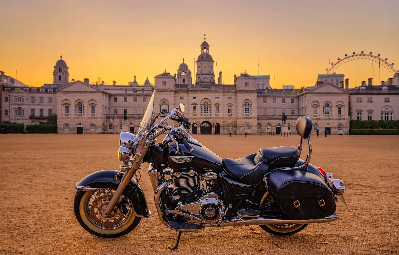 Photo wallpaper the building, motorcycle, Palace, Triumph