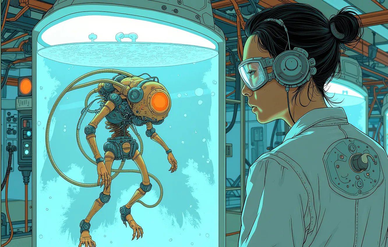 Photo wallpaper girl, being, glasses, scientist, experiment