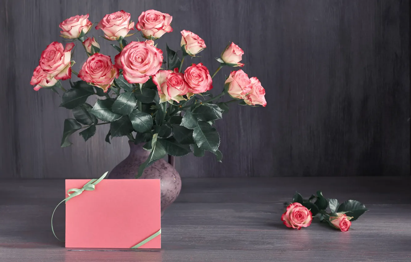 Photo wallpaper roses, bouquet, Pink, vase, Anya Ivanova