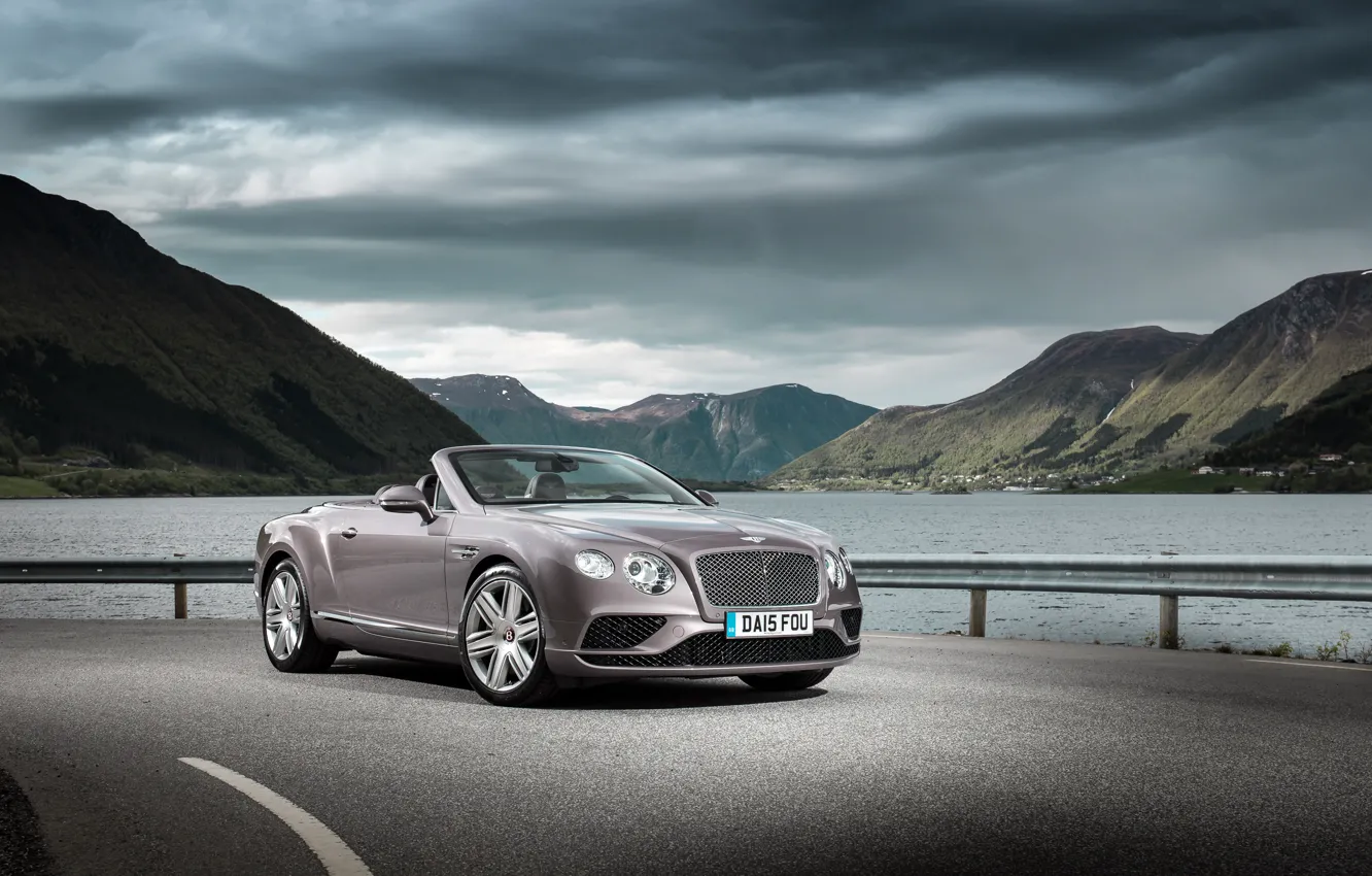 Photo wallpaper sea, mountains, lake, shore, Bentley, Continental, Bentley, continental