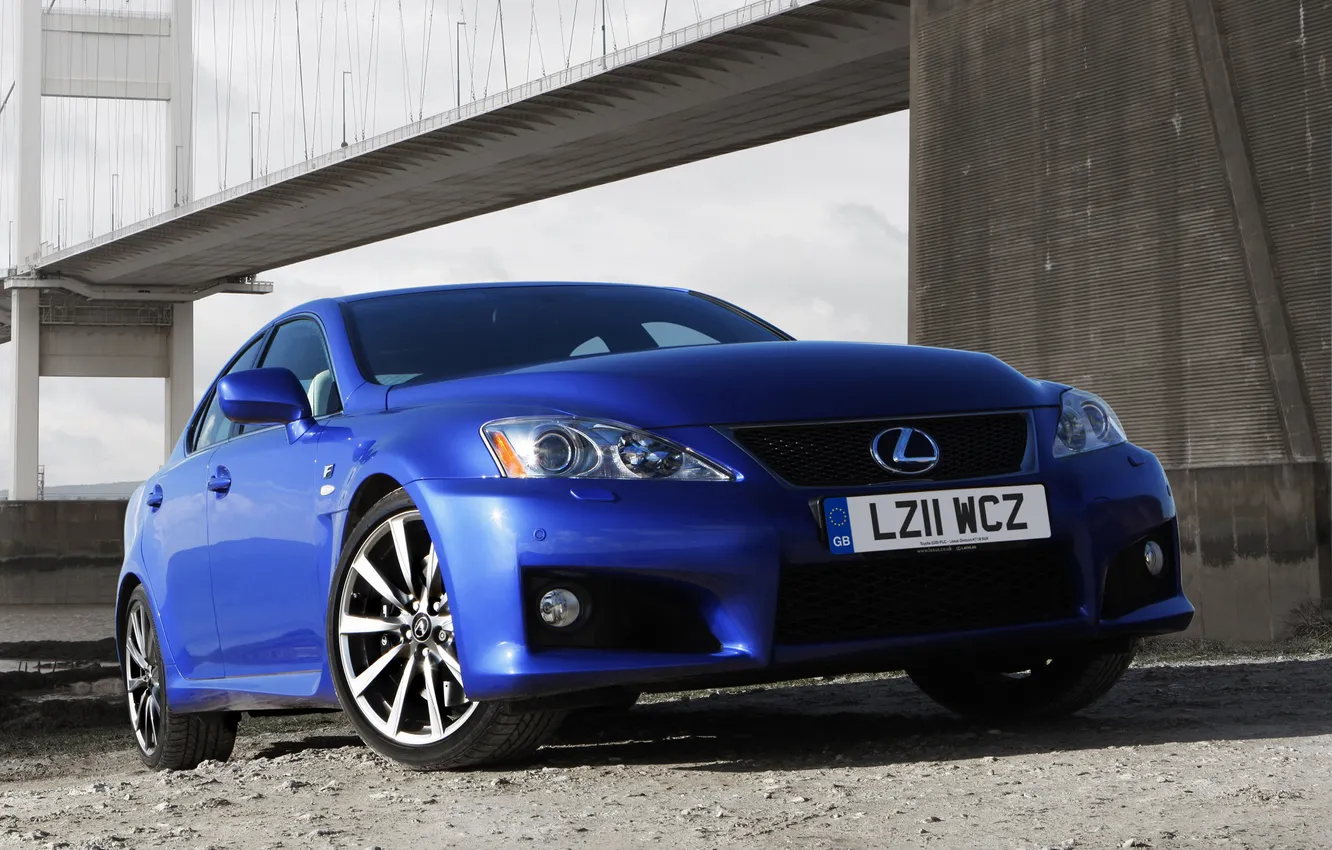 Photo wallpaper blue, bridge, shore, Lexus, sports car, IS-F, Lexus, the is-f