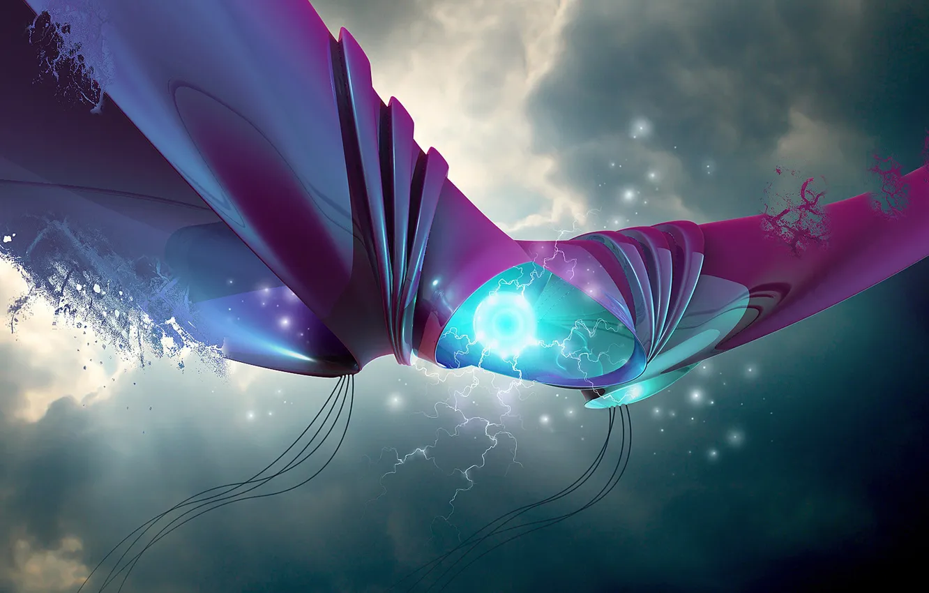 Photo wallpaper night, clouds, sparks, flight