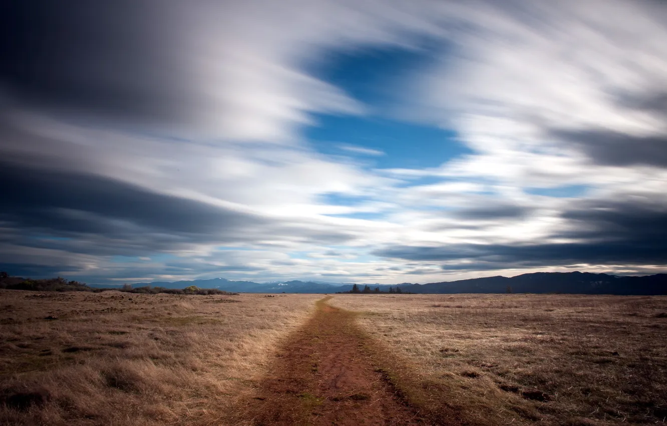 Photo wallpaper road, field, the sky, landscape