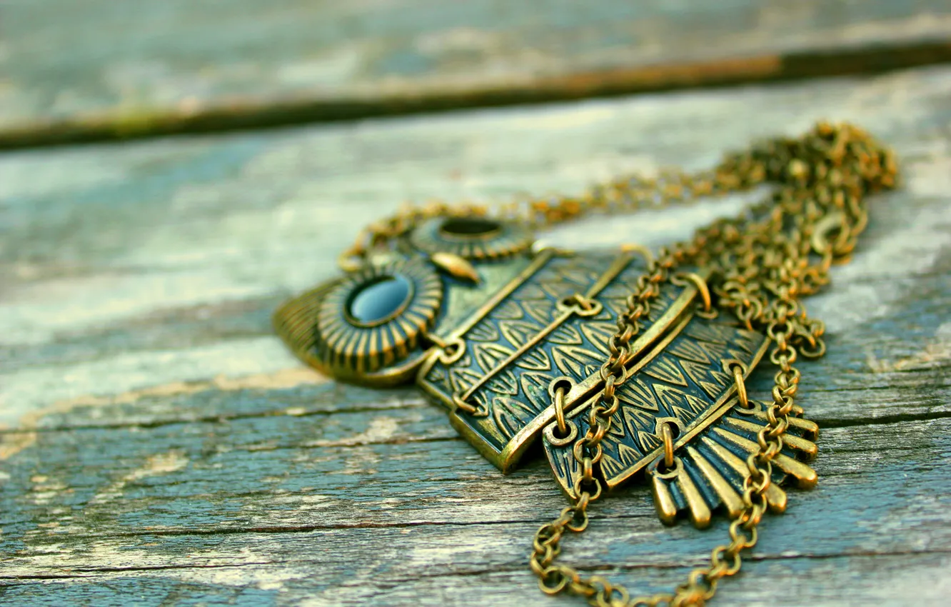 Photo wallpaper decoration, owl, pendant, chain