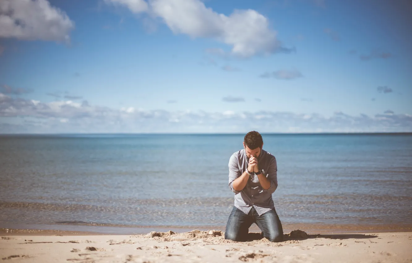 Photo wallpaper summer, love, beach, sky, ocean, clouds, man, Christian