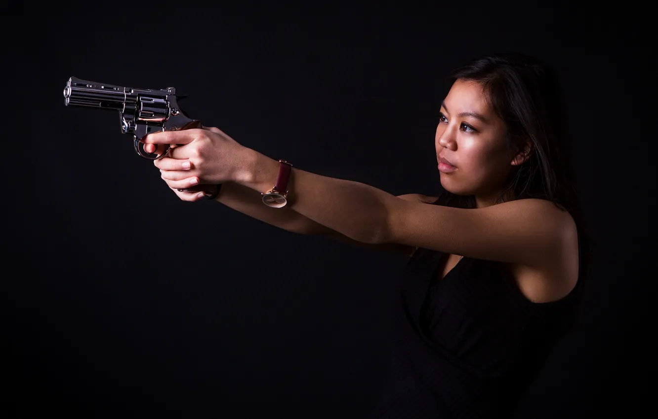 Photo wallpaper girl, background, revolver