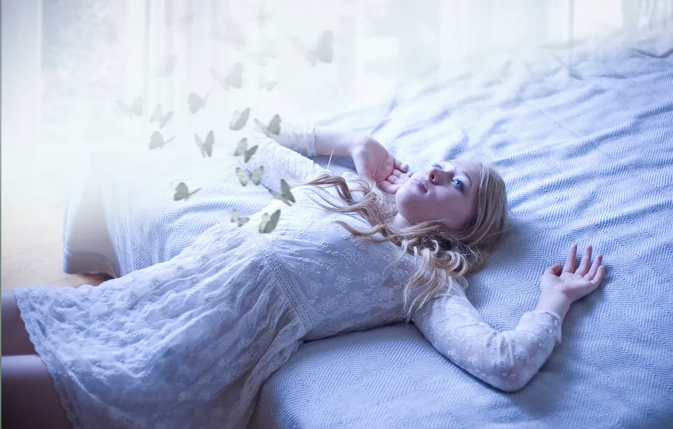 Photo wallpaper girl, butterfly, Dream
