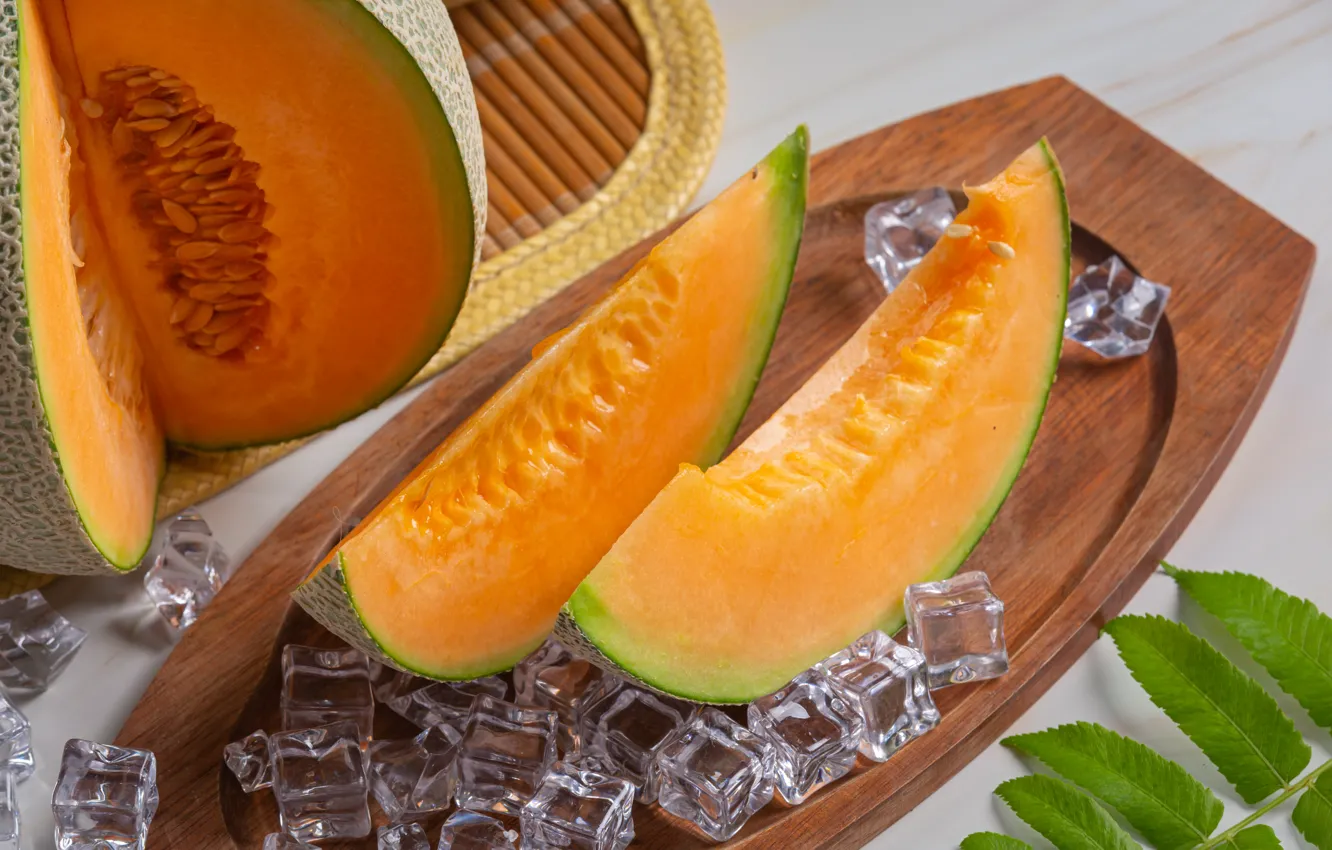 Photo wallpaper ice, slices, composition, melon, cutting Board