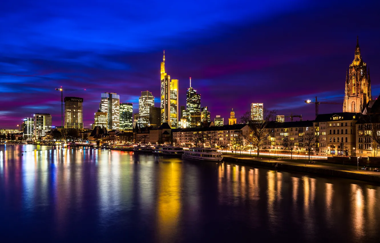 Photo wallpaper Germany, night city, Germany, Frankfurt am main, Frankfurt-am-Main, night city