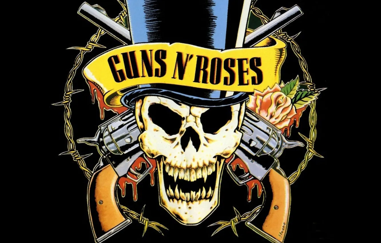 Photo wallpaper flowers, music, weapons, rose, trunk, rock, Guns N' Roses