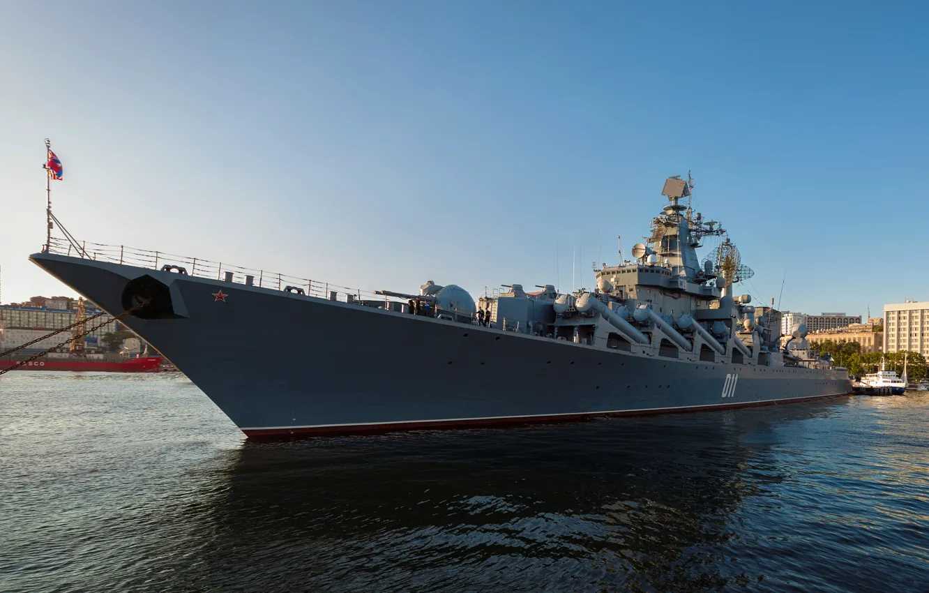 Photo wallpaper cruiser, rocket, Vladivostok, guards, the Vikings, the project 1164